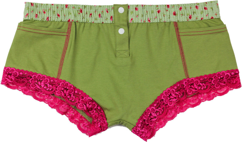 Sage Boxer Brief with Roses Sage Waistband