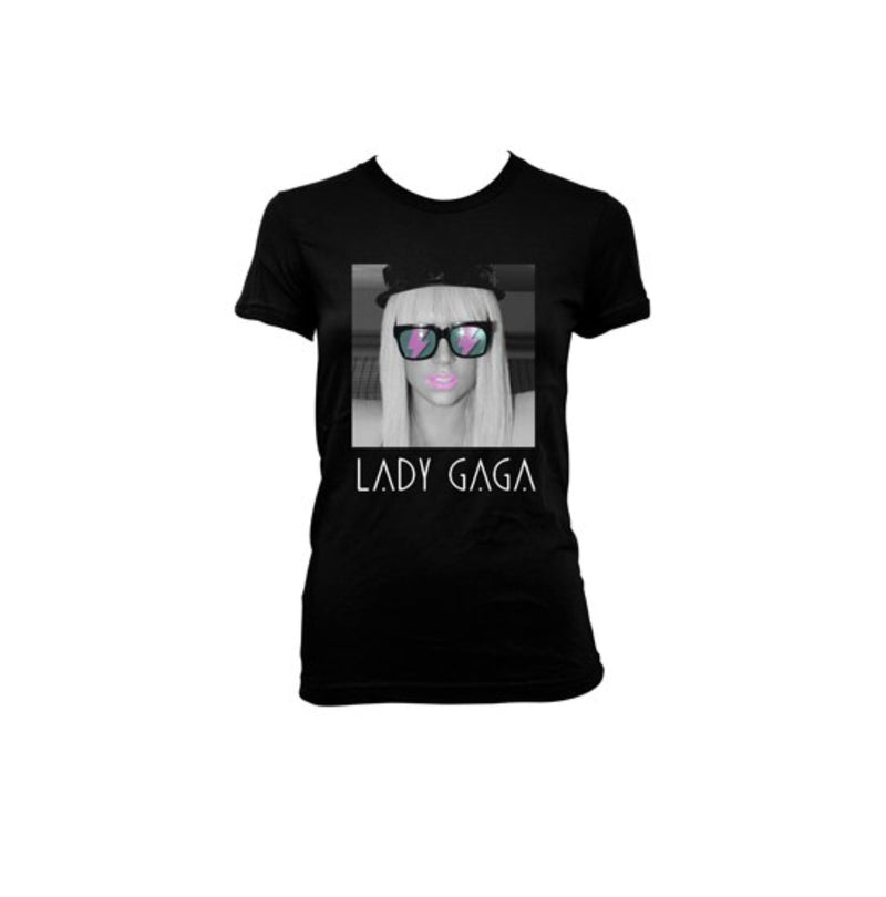 Lady Gaga Glasses Deco Black Juniors T-Shirt