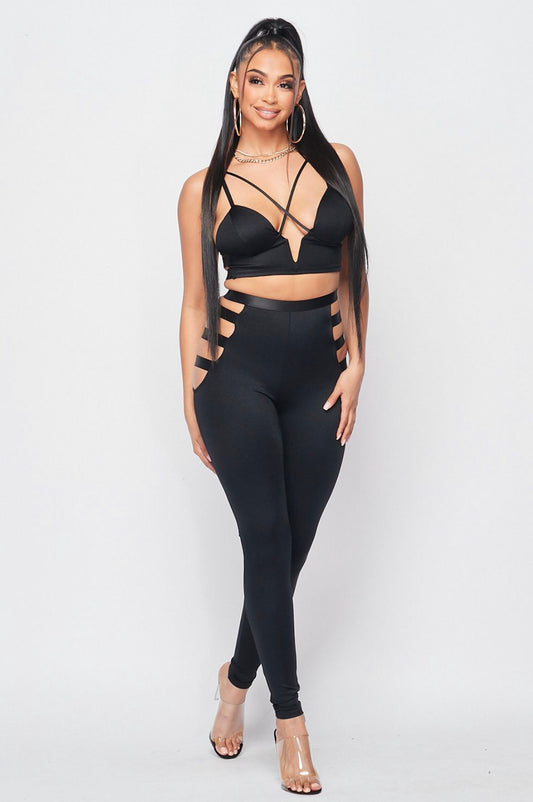 Crop Top And Ribbed Bottom Set