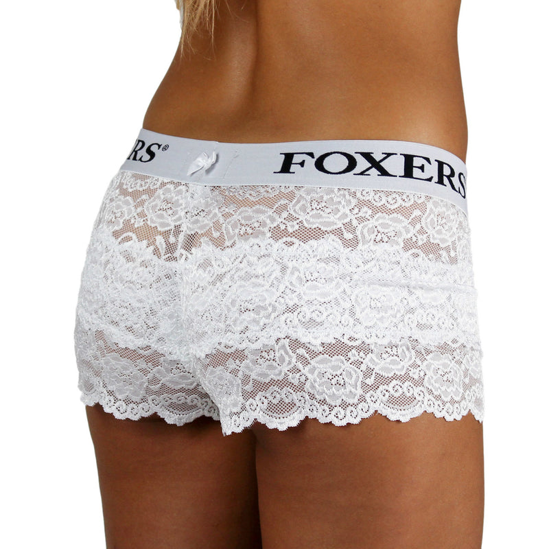 White Lace Boxers with Black Print Logo Band