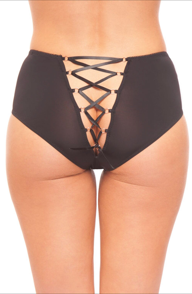 LACE ME UP BRIEF Underwear. High waisted microfiber back lace-up with metal ring details.
