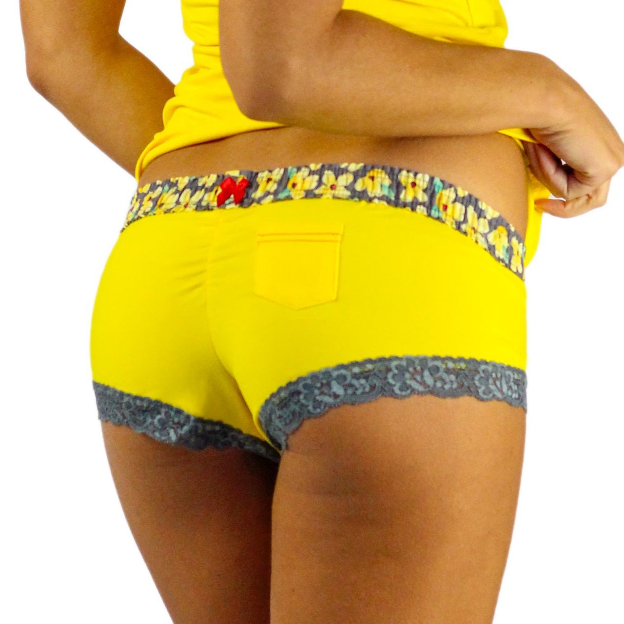 Sunshine Yellow Boyshorts Posies Waistband