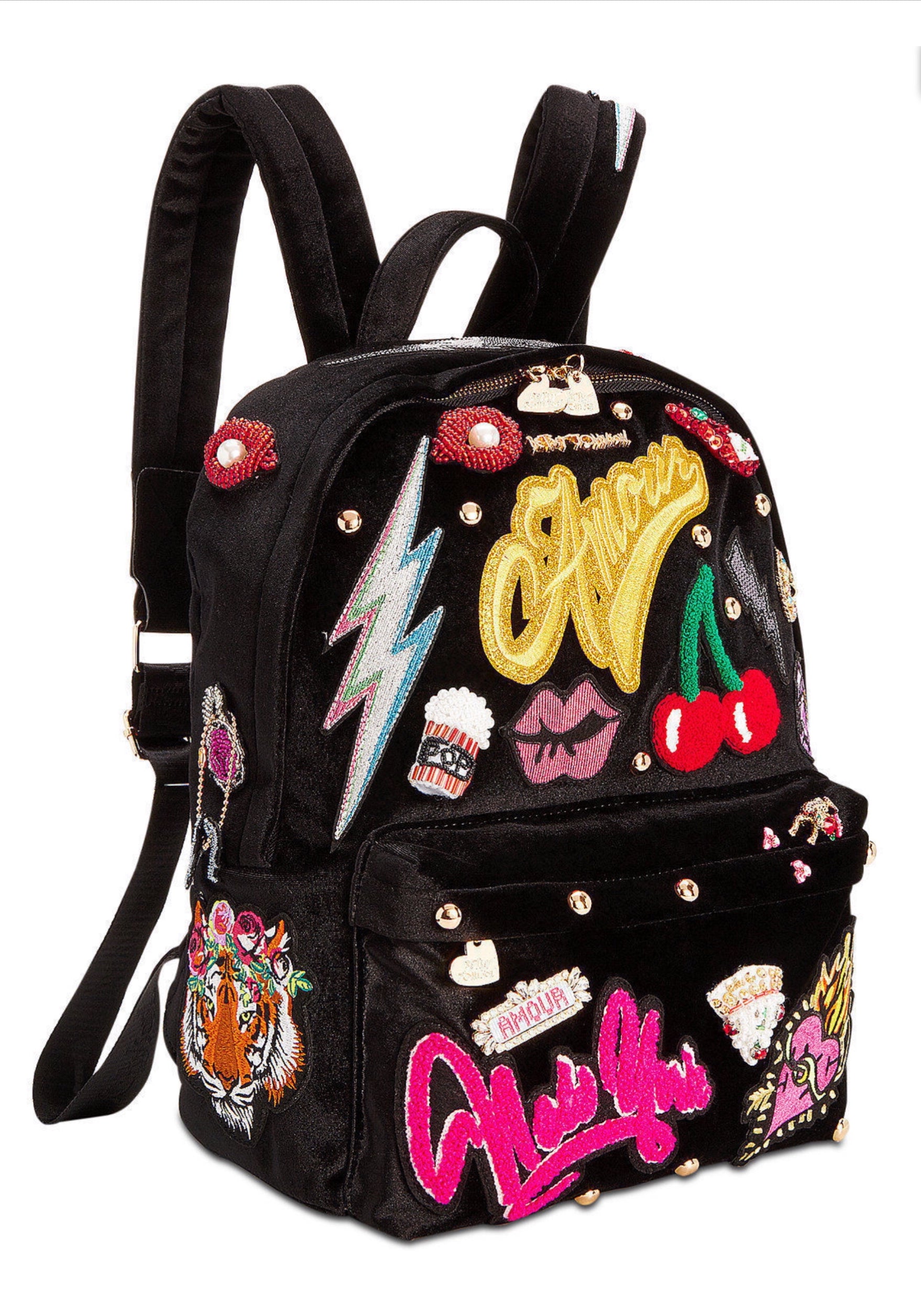 Betsey Johnson New York Velvet Backpack-Bags-PANTIESANDPUMPS.COM