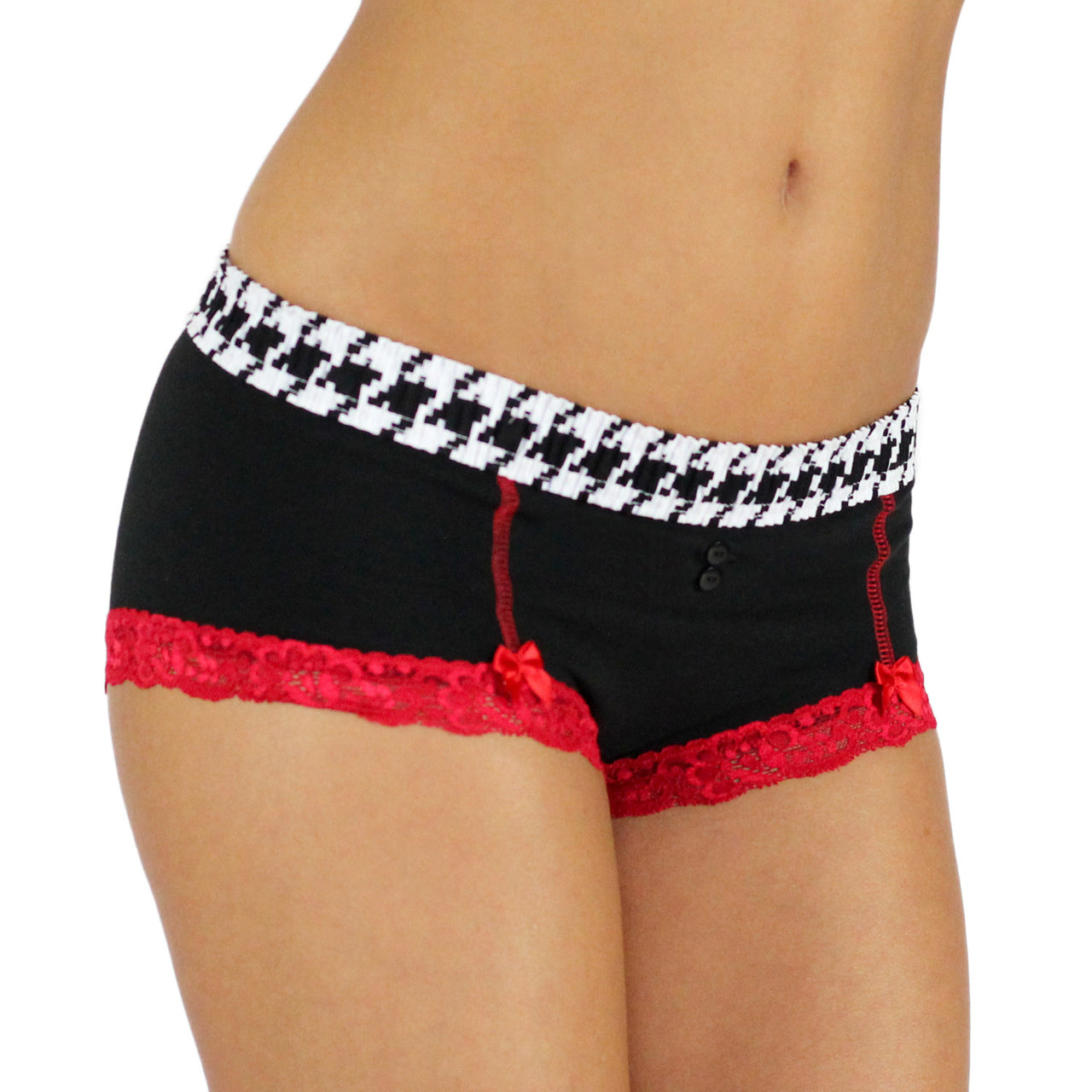 Black Boyshorts Houndstooth Band-Lingerie-PANTIESANDPUMPS.COM