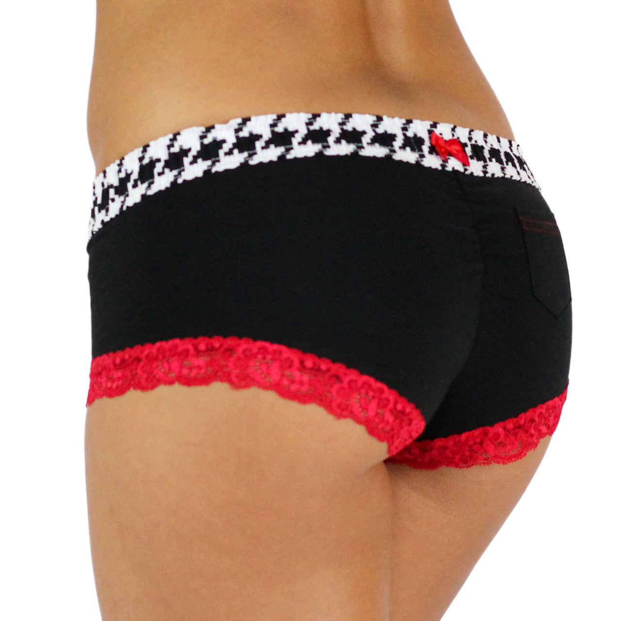 Black Boyshorts Houndstooth Band-Lingerie-PANTIESANDPUMPS.COM