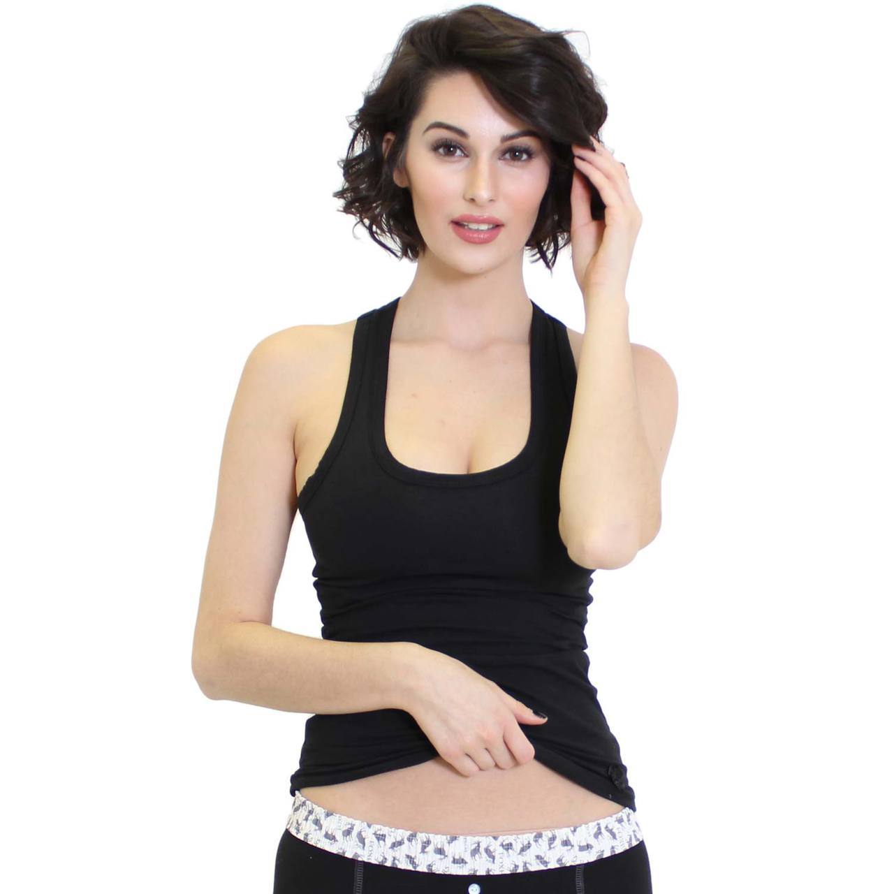 Black Racerback Tank Top with Shelf Bra-T-Shirts-PANTIESANDPUMPS.COM