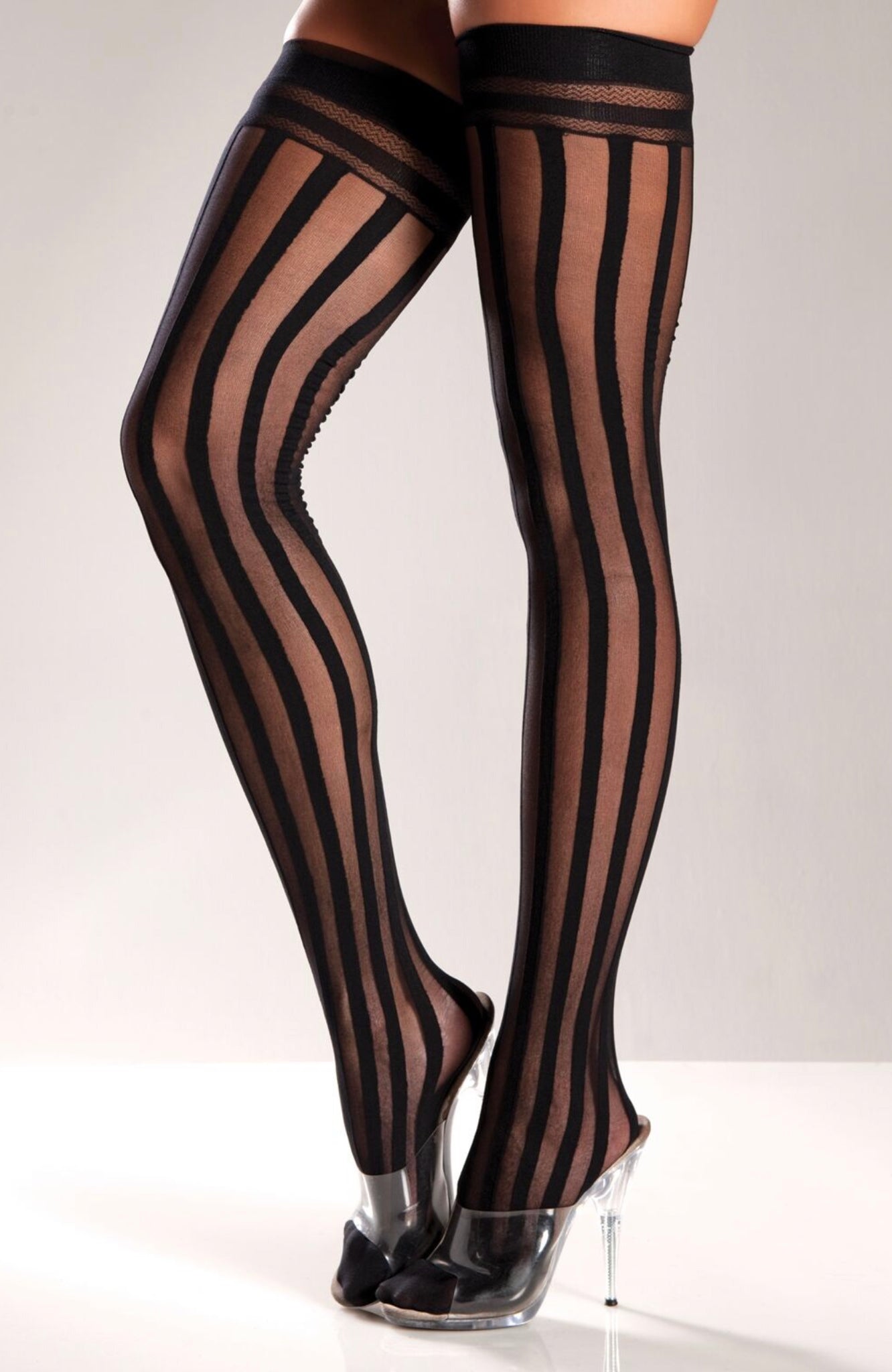 Black Striped Thigh Highs-Legwear & Socks-PANTIESANDPUMPS.COM
