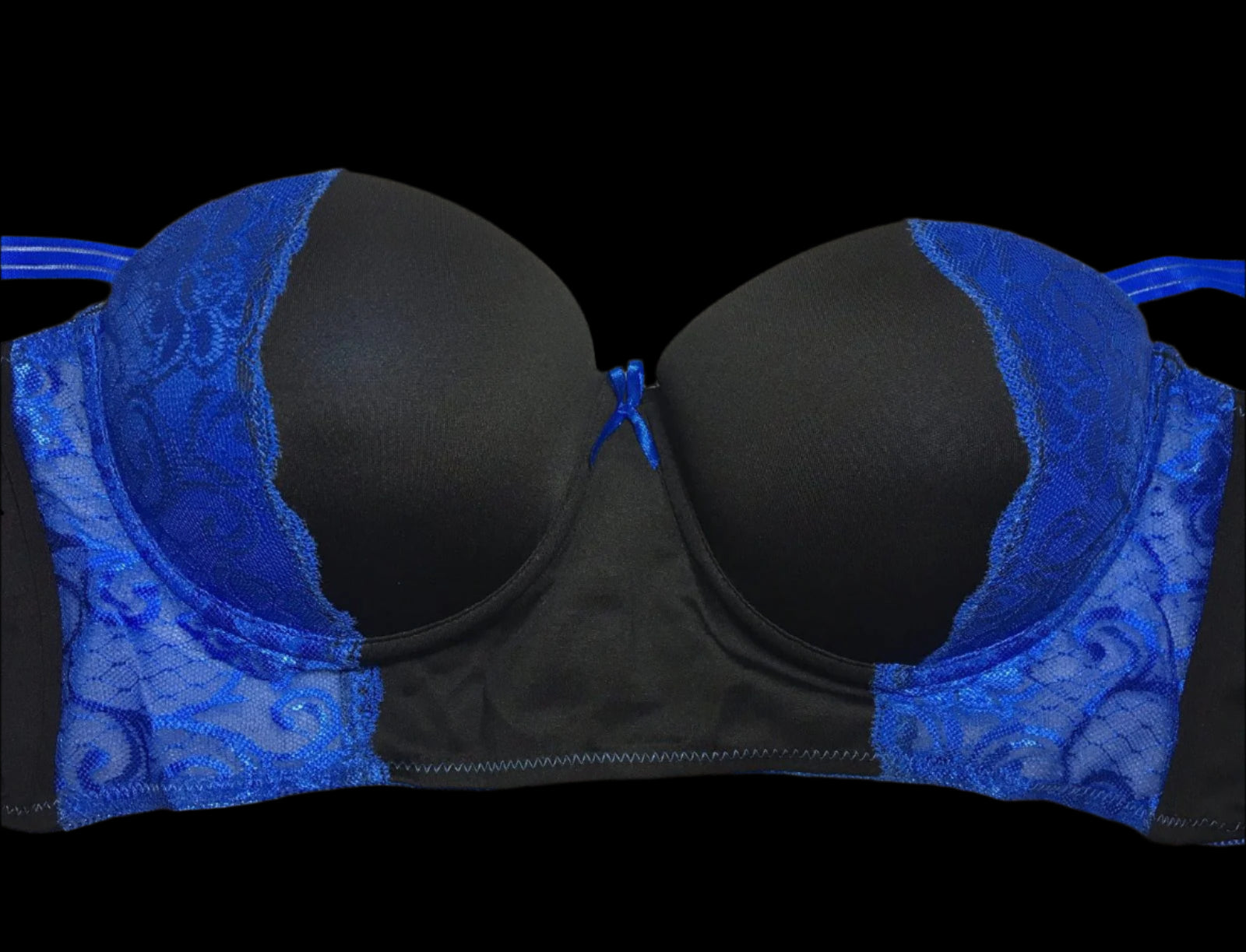 Blu/Blk Longline Caged Back Bra-Lingerie-PANTIESANDPUMPS.COM