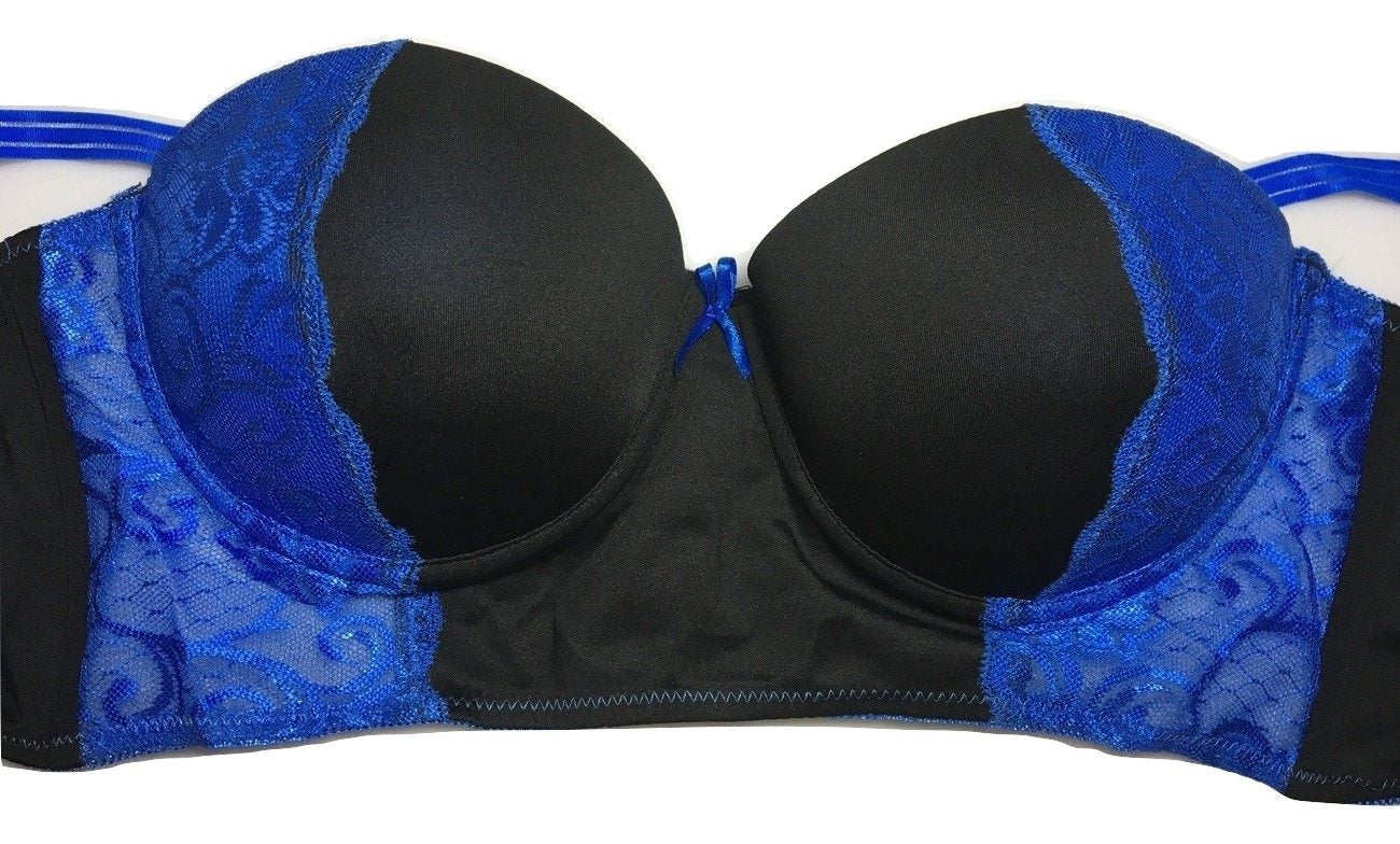 Blu/Blk Longline Caged Back Bra-Lingerie-PANTIESANDPUMPS.COM