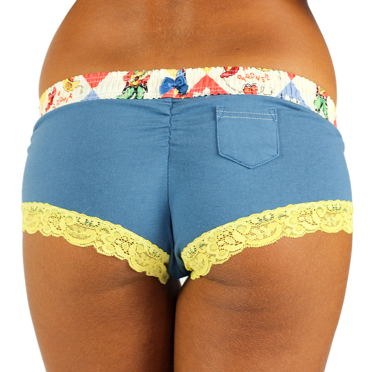 Blue Boyshorts Panties Rodeo Waistband-Lingerie-PANTIESANDPUMPS.COM