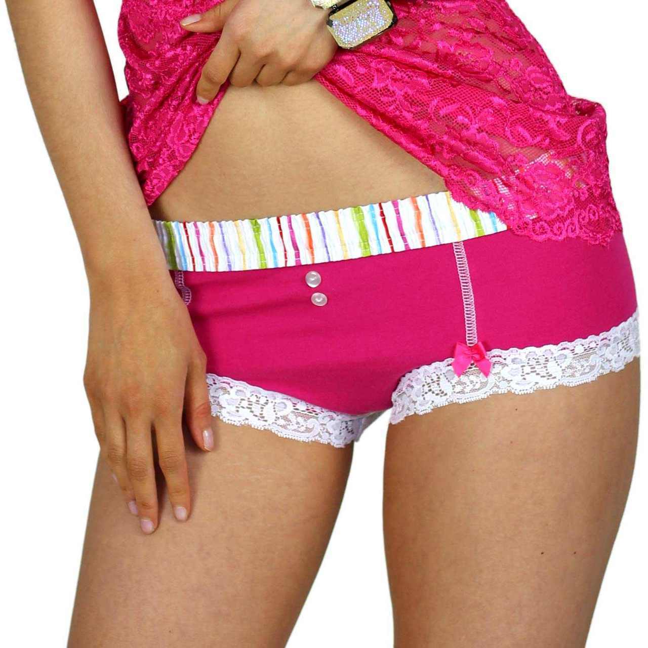 Fuchsia Pink Boyshorts Watercolors Band-Lingerie-PANTIESANDPUMPS.COM