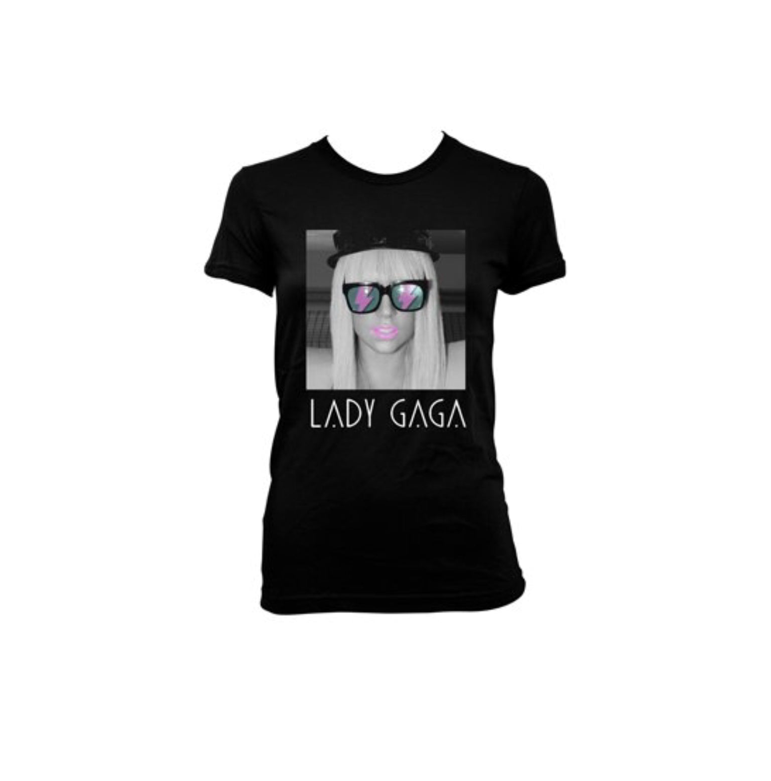 Lady Gaga Glasses Deco Black Women’s T-Shirt-T-Shirts-PANTIESANDPUMPS.COM