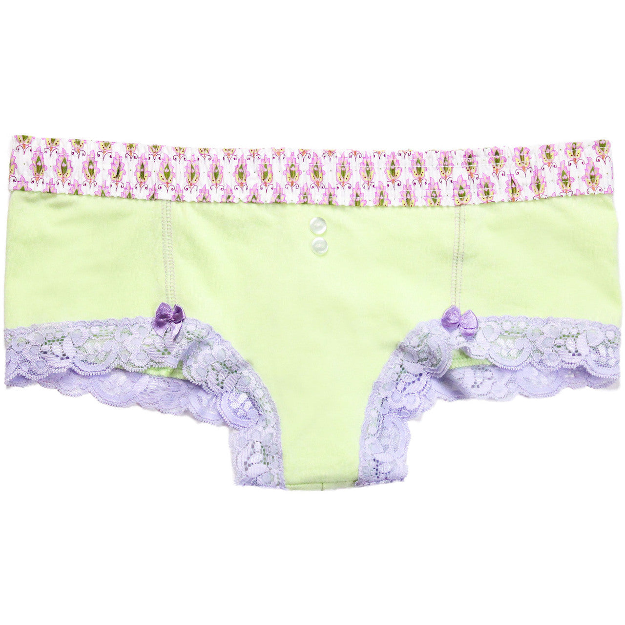 Pale Mint Green Boyshorts Lavender Waistband-Lingerie-PANTIESANDPUMPS.COM