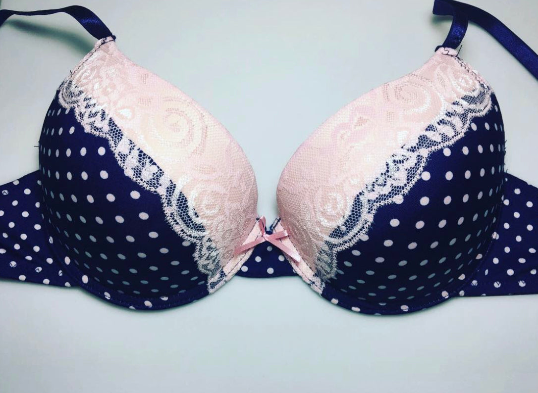 Polka Dot Lace Trim Bra-Lingerie-PANTIESANDPUMPS.COM