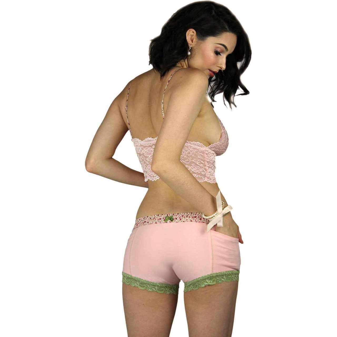 Pretty Pink Boyshorts Panties Pink Posies Waistband-Lingerie-PANTIESANDPUMPS.COM