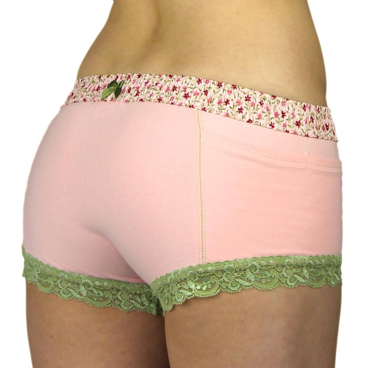 Pretty Pink Boyshorts Panties Pink Posies Waistband-Lingerie-PANTIESANDPUMPS.COM