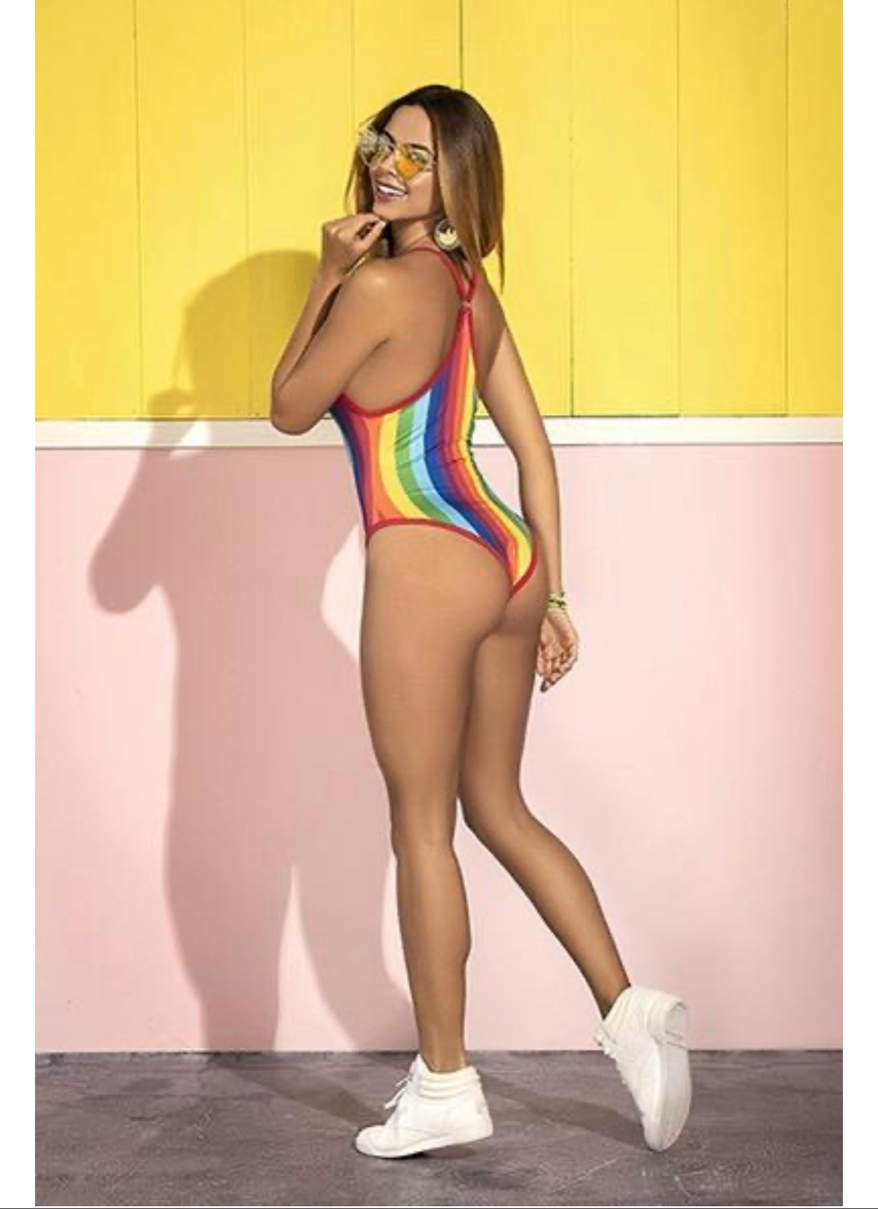 Rainbow Print Racerback Bodysuit-Lingerie-PANTIESANDPUMPS.COM
