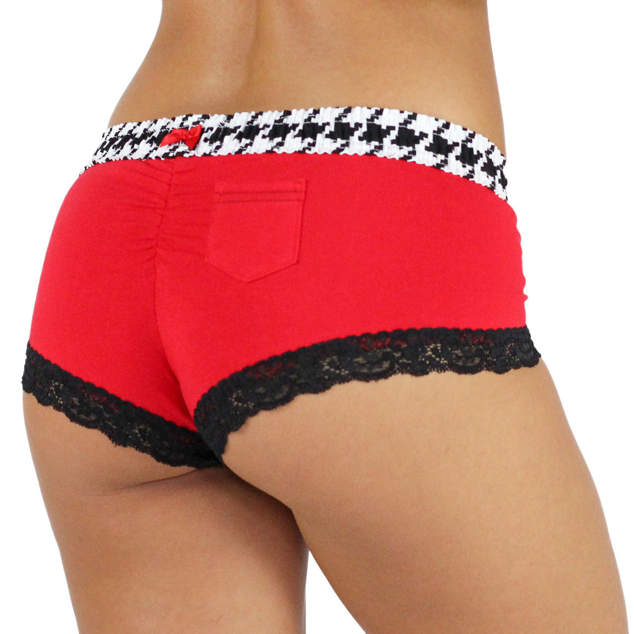 Red Boyshorts Houndstooth Band-Lingerie-PANTIESANDPUMPS.COM