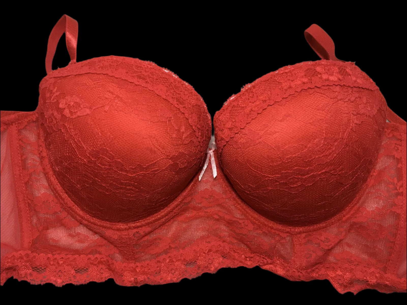 Red Lace Pink Bow Bra-Lingerie-PANTIESANDPUMPS.COM