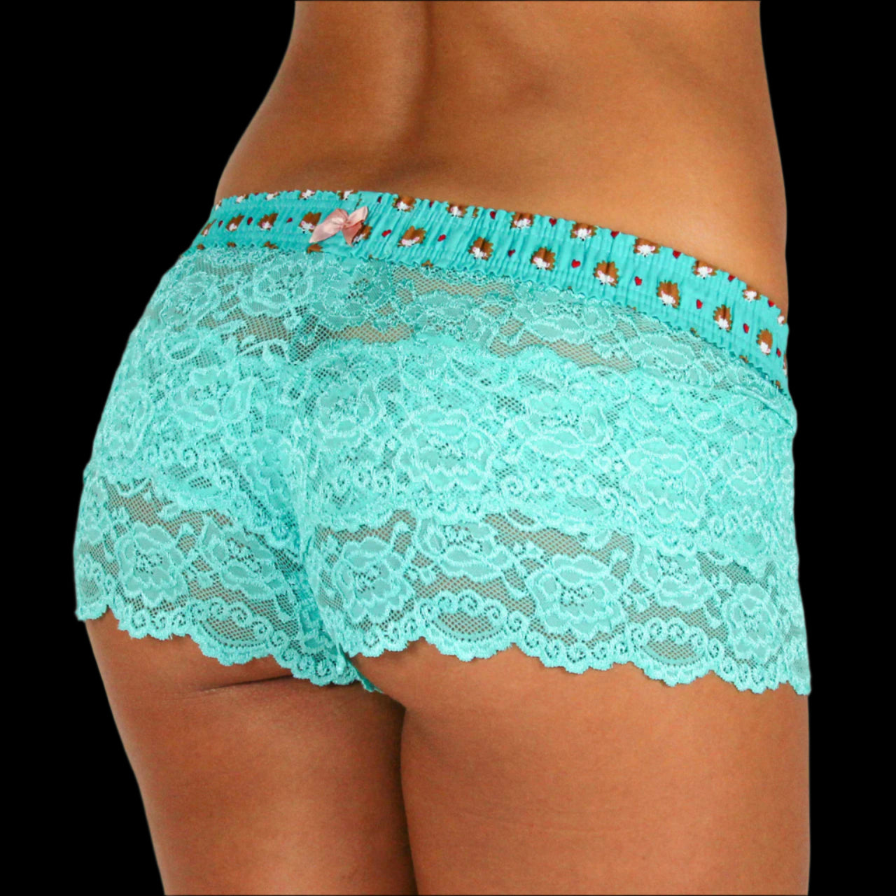 Turquoise Lace Boxers Hedgehog Band-Lingerie-PANTIESANDPUMPS.COM
