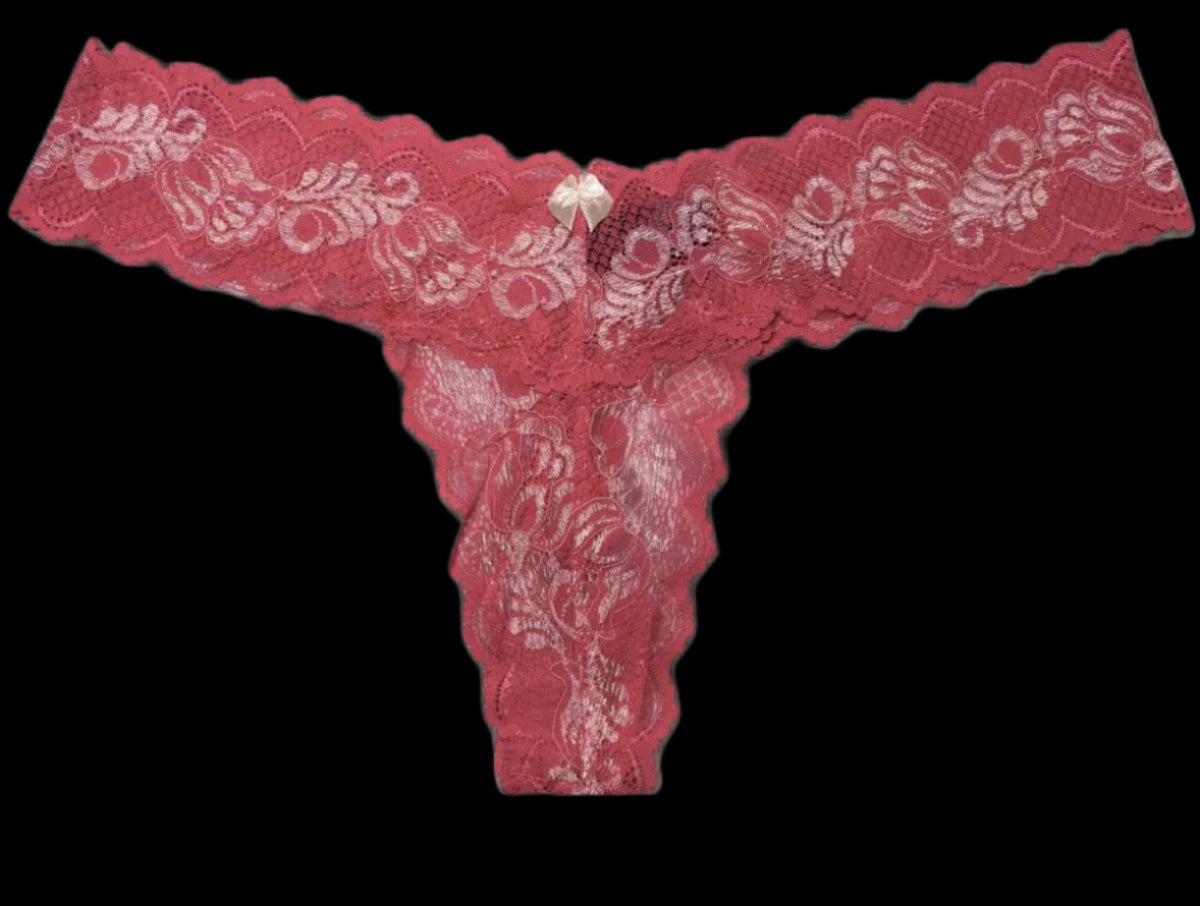 Women’s Pink Lace Sexy Thong-Lingerie-PANTIESANDPUMPS.COM